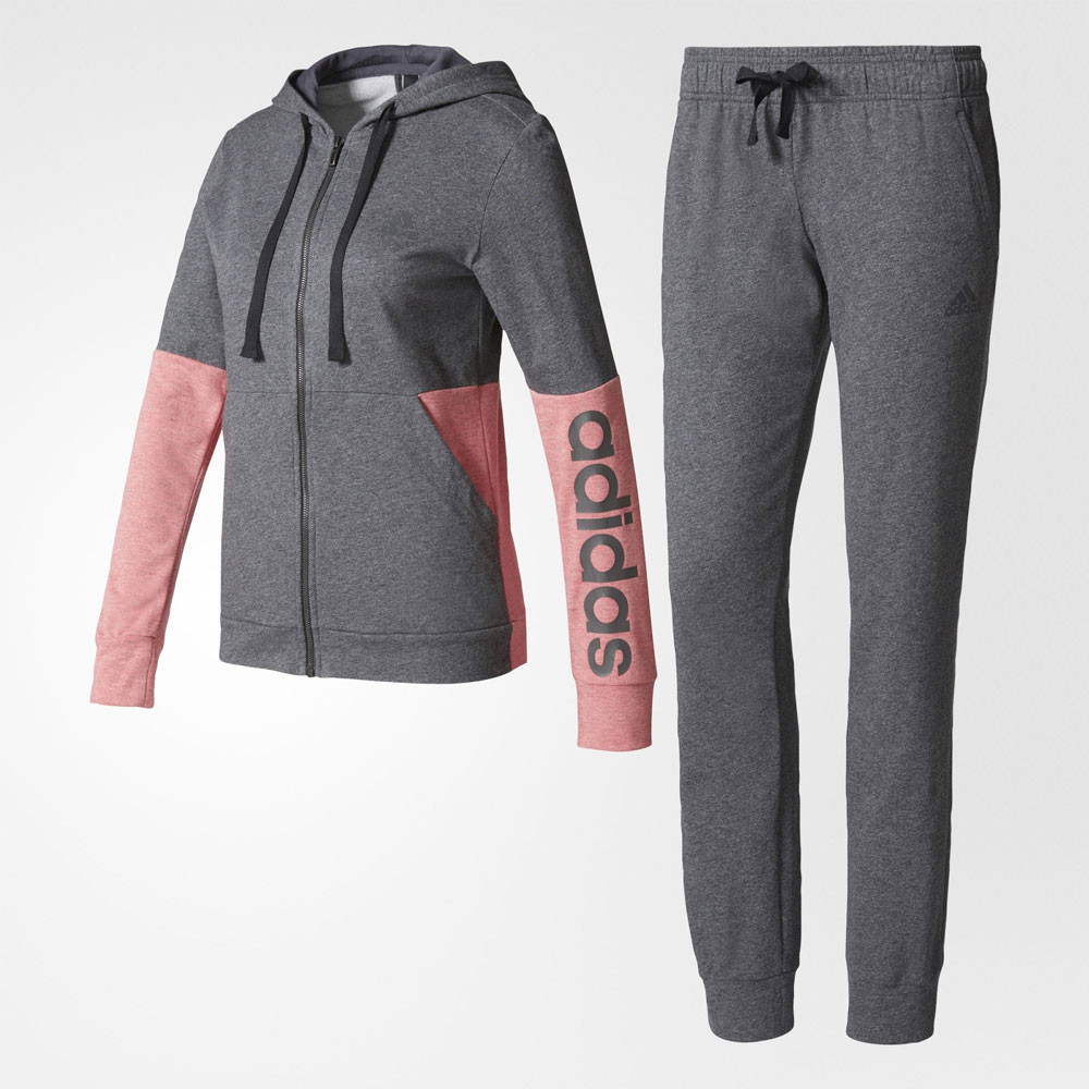 Adidas Marker Womens Pink Grey Hoodie Sports Top Bottoms Running