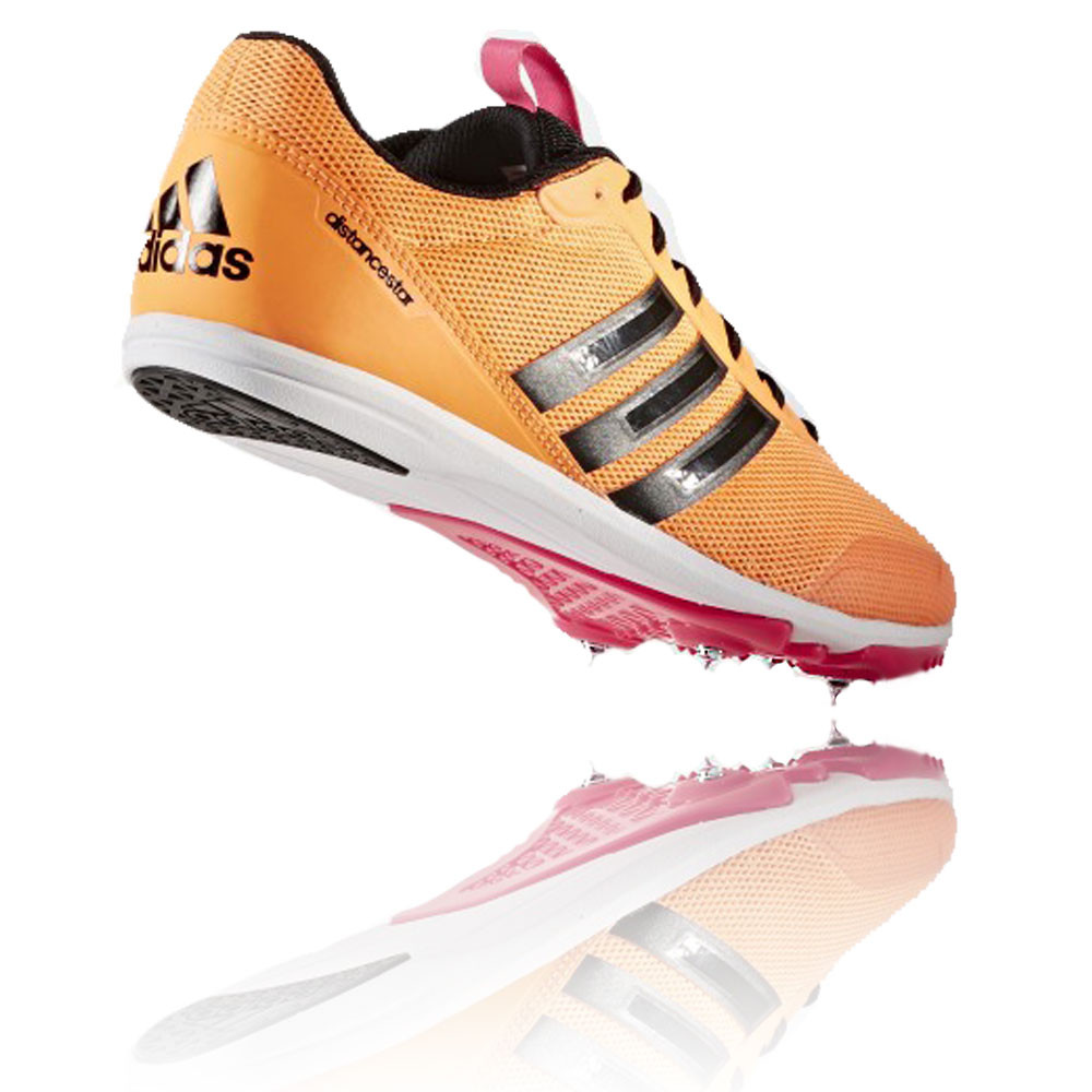Adidas Distancestar Womens Orange Athletic Running Track Spikes Shoes